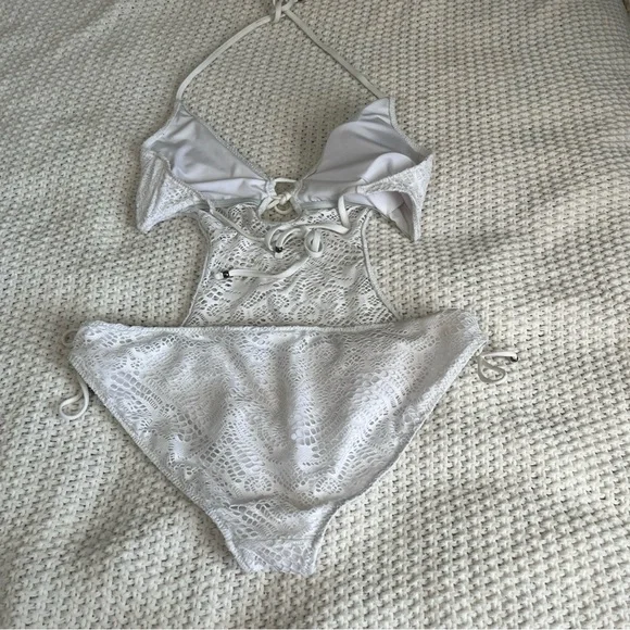 Polo Ralph Lauren White Lace Crochet Women’s One Piece Swimsuit Blue Label - Picture 7 of 12